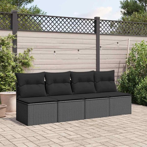 4 személyes fekete polyrattan kerti kanapé párnákkal