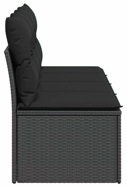 4 személyes fekete polyrattan kerti kanapé párnákkal