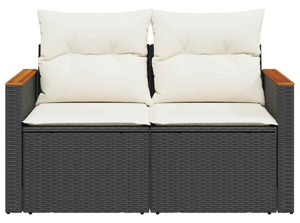 2 személyes fekete polyrattan kerti kanapé párnával