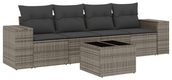 5 részes szürke polyrattan kerti ülőgarnitúra párnákkal