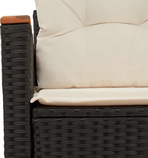 2 személyes fekete polyrattan kerti kanapé párnával