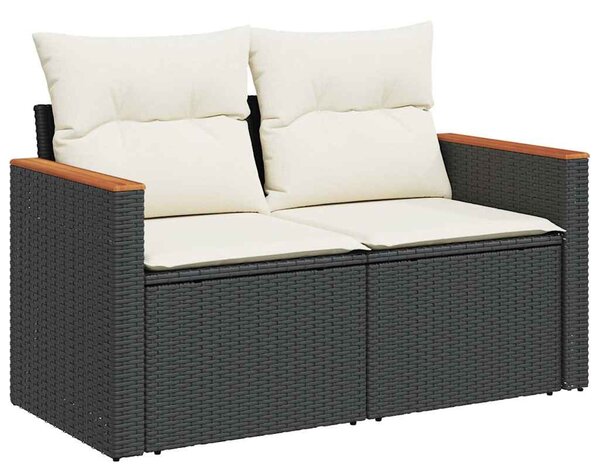 2 személyes fekete polyrattan kerti kanapé párnával