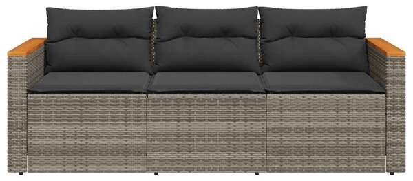 3 személyes szürke polyrattan kerti kanapé párnával