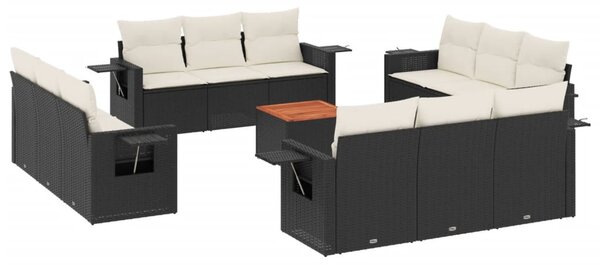 13 részes fekete polyrattan kerti ülőgarnitúra párnákkal