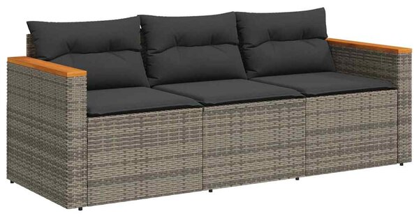 3 személyes szürke polyrattan kerti kanapé párnával