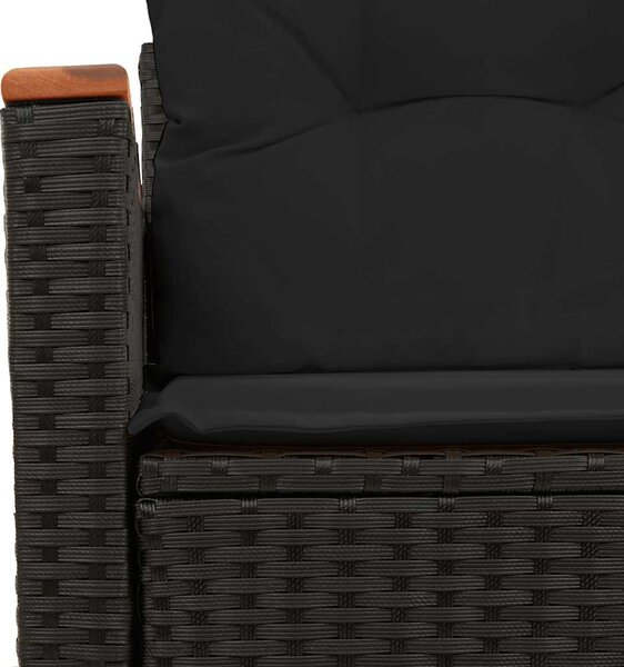 Kétszemélyes fekete polyrattan kerti kanapé párnákkal