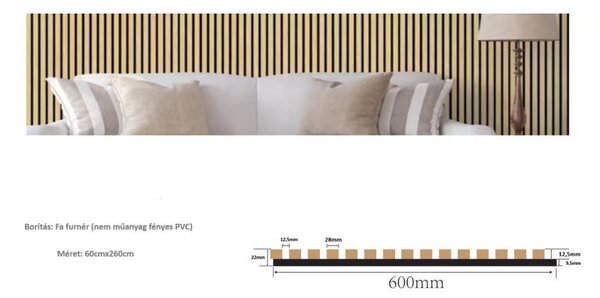 Akusztikus falpanel - világos dió - 60x260cm
