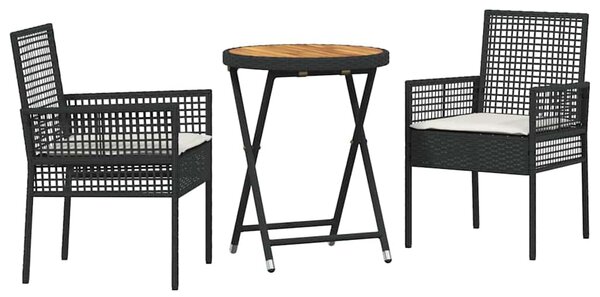 Kert Bistro Készlet 3 pcs Fekete polirattan