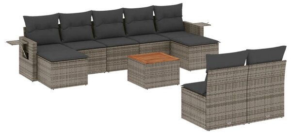 10 részes szürke polyrattan kerti ülőgarnitúra párnákkal
