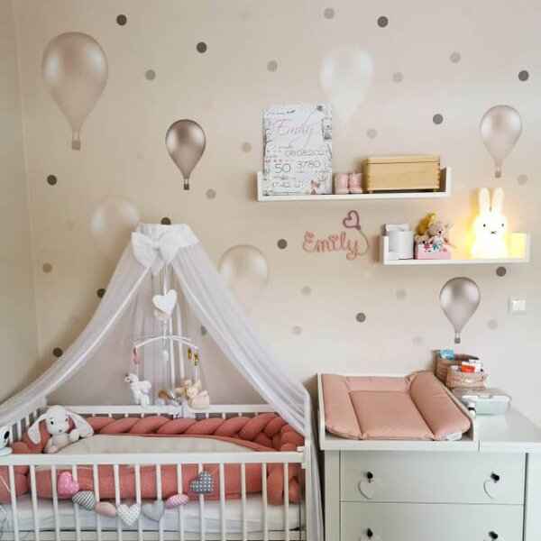 INSPIO - átragasztható textil matrica - Falmatrica gyerekszobába - Krémszínű hőlégballonok