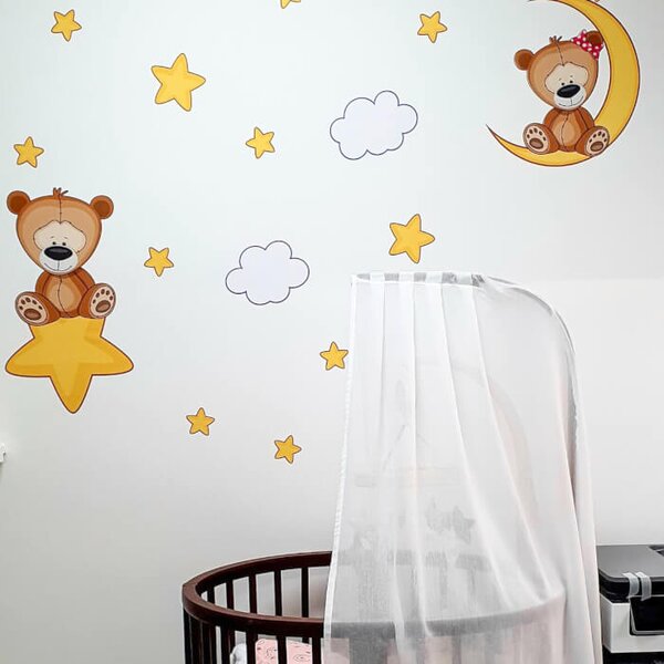 INSPIO - átragasztható textil matrica - Gyerekszoba falmatrica - Maci csillagokkal