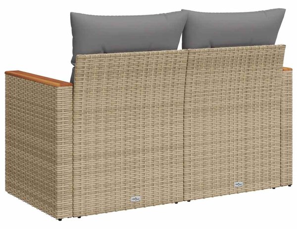 2 személyes bézs polyrattan kerti kanapé párnával