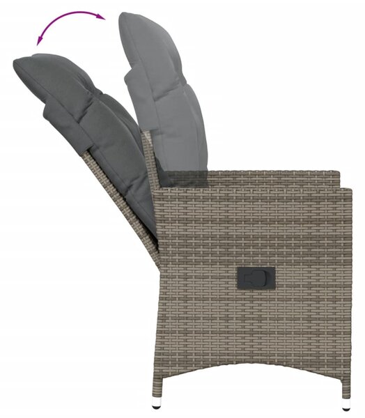 2 db szürke polyrattan dönthető kerti szék párnákkal