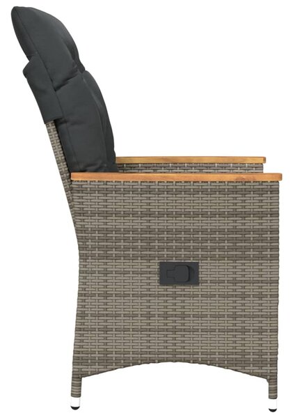 2 db szürke polyrattan dönthető kerti szék párnákkal