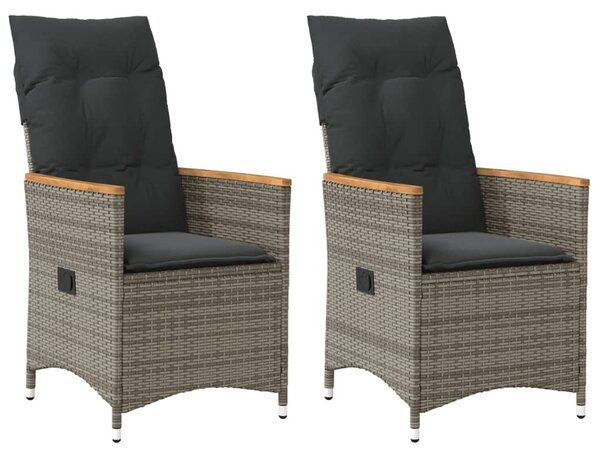 2 db szürke polyrattan dönthető kerti szék párnákkal
