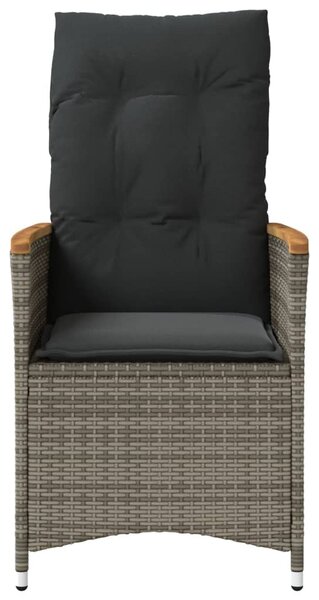2 db szürke polyrattan dönthető kerti szék párnákkal