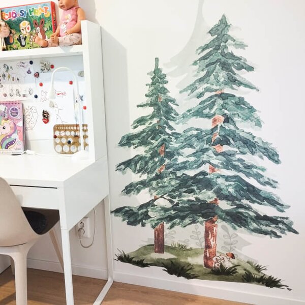 INSPIO - átragasztható textil matrica - Akvarell falmatrica - Tűlevelű fák