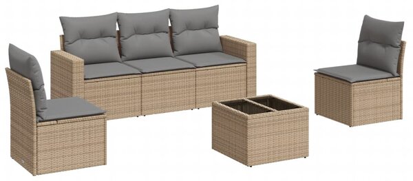 6 részes bézs polyrattan kerti ülőgarnitúra párnával