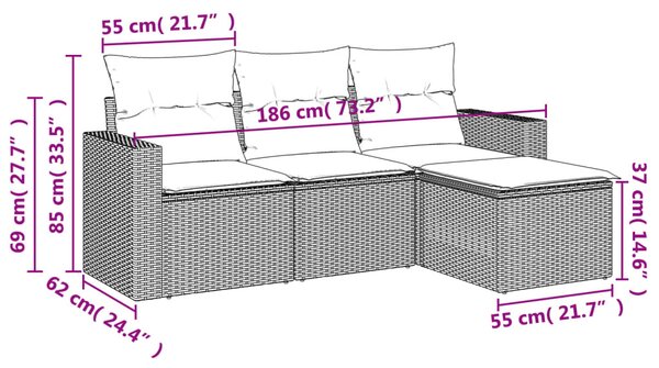 4 részes szürke polyrattan kerti ülőgarnitúra párnákkal