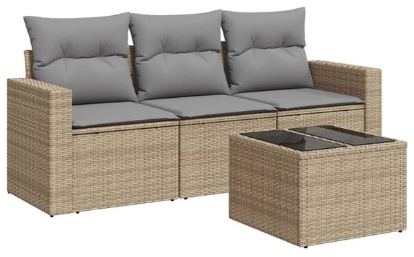 4 részes bézs polyrattan kerti ülőgarnitúra párnákkal