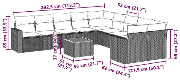 11 részes fekete polyrattan kerti ülőgarnitúra párnákkal
