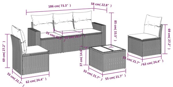 6 részes bézs polyrattan kerti ülőgarnitúra párnával