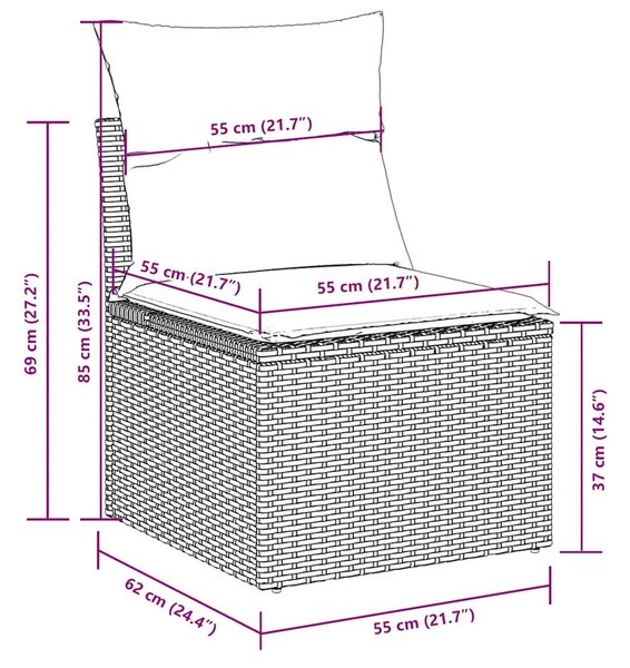 11 részes fekete polyrattan kerti ülőgarnitúra párnákkal