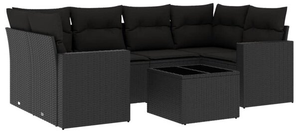 7 részes fekete polyrattan kerti ülőgarnitúra párnával