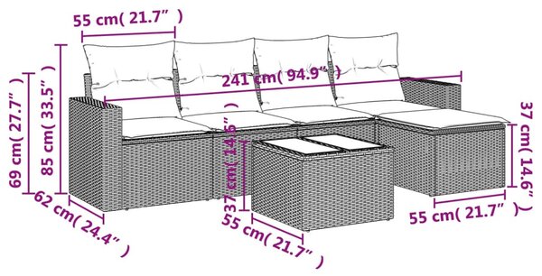 6 részes fekete polyrattan kerti ülőgarnitúra párnákkal
