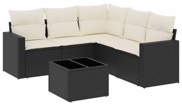 6 részes fekete polyrattan kerti ülőgarnitúra párnákkal