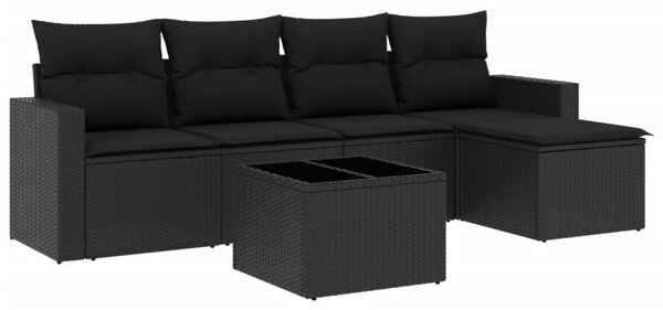 6 részes fekete polyrattan kerti ülőgarnitúra párnákkal