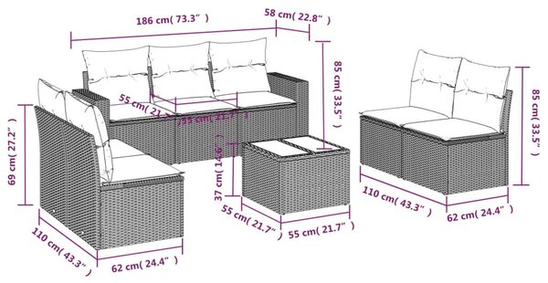8 részes bézs polyrattan kerti ülőgarnitúra párnával