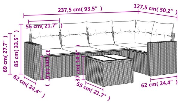 6 részes fekete polyrattan kerti ülőgarnitúra párnákkal