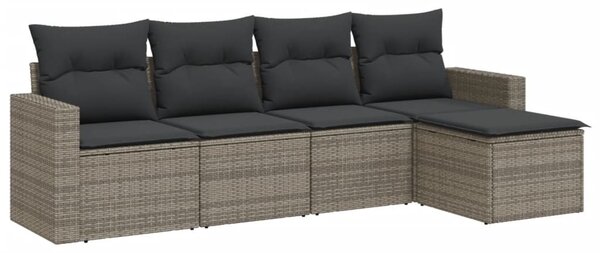 5 részes szürke polyrattan kerti ülőgarnitúra párnákkal