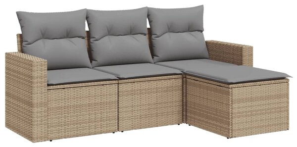 4 részes bézs polyrattan kerti ülőgarnitúra párnákkal