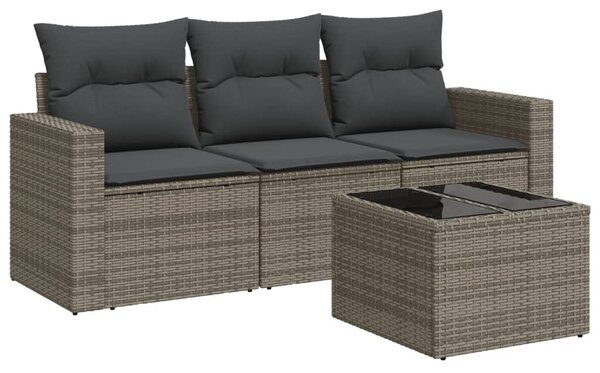 4 részes szürke polyrattan kerti ülőgarnitúra párnákkal
