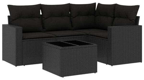 5 részes fekete polyrattan kerti kanapészett párnákkal
