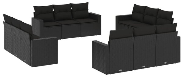 12 részes fekete polyrattan kerti ülőgarnitúra párnákkal
