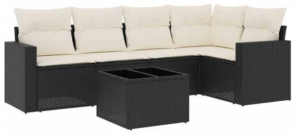 6 részes fekete polyrattan kerti ülőgarnitúra párnákkal