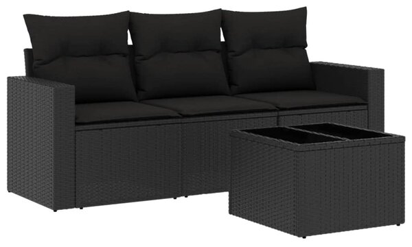4 részes fekete polyrattan kerti ülőgarnitúra párnákkal