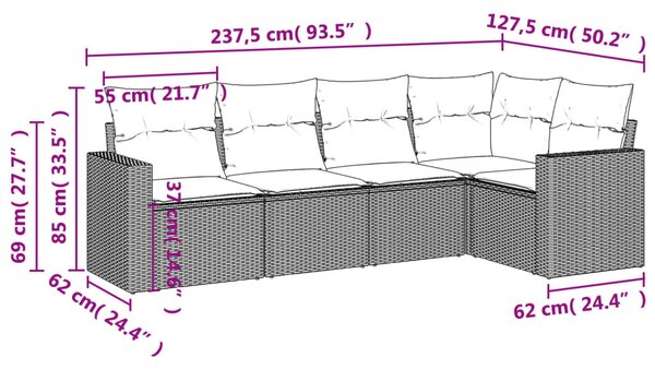 5 részes szürke polyrattan kerti ülőgarnitúra párnákkal