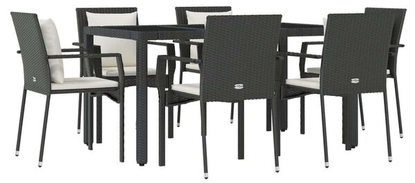Polyrattan Kerti Étkezőgarnitúra - 7 részes - Fekete