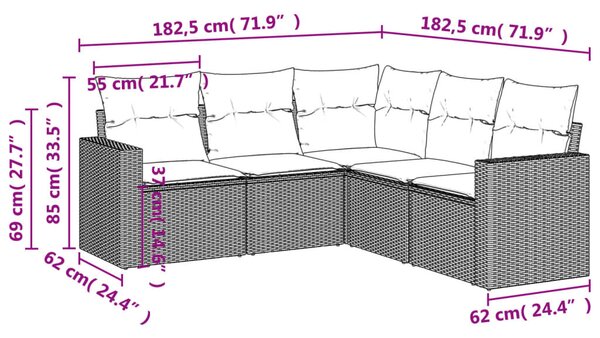 5 részes bézs polyrattan kerti ülőgarnitúra párnákkal