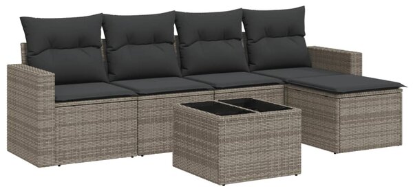 6 részes szürke polyrattan kerti ülőgarnitúra párnákkal