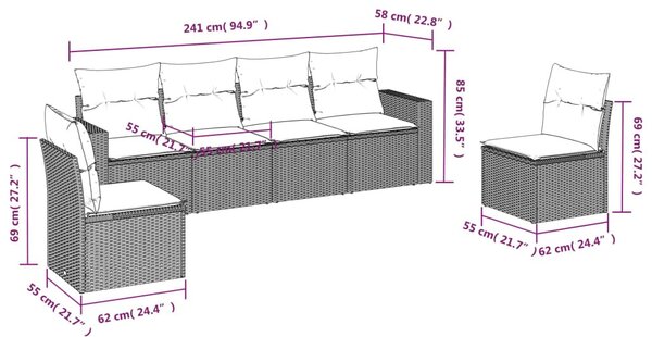 6 részes bézs polyrattan kerti ülőgarnitúra párnával