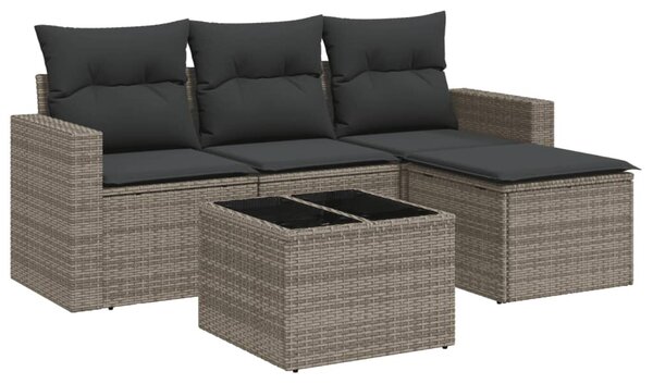 5 részes szürke polyrattan kerti ülőgarnitúra párnákkal
