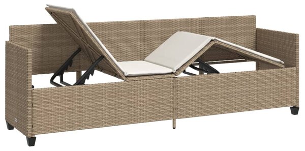 Bézs polyrattan napozóágy párnával