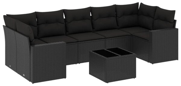 8 részes fekete polyrattan kerti ülőgarnitúra párnákkal