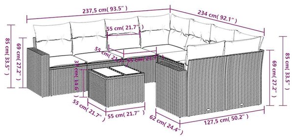 9 részes bézs polyrattan kerti ülőgarnitúra párnákkal