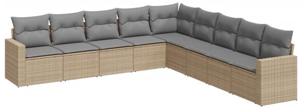 9 részes bézs polyrattan kerti ülőgarnitúra párnákkal